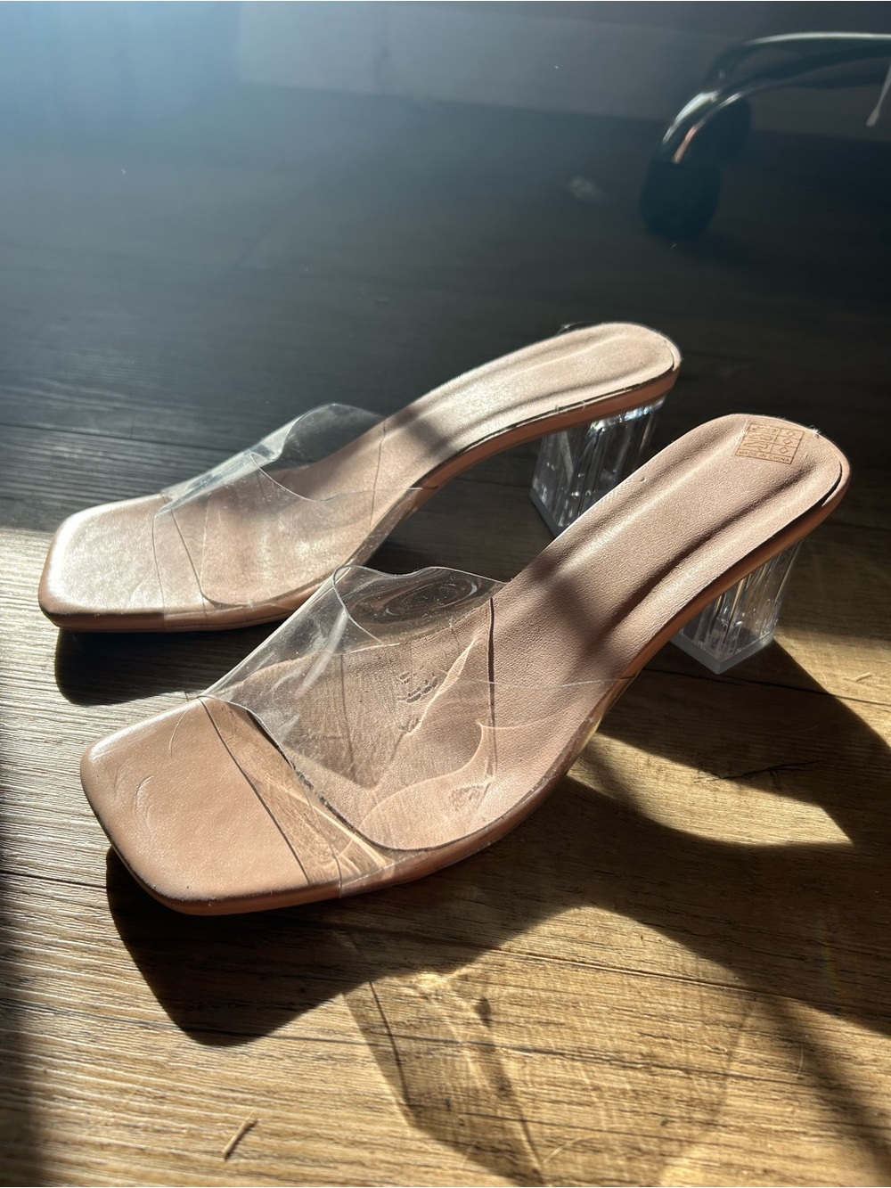 Clear Strap Nude Block Heels